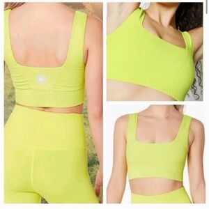 Neon Yellow Ribbed Sports Bra